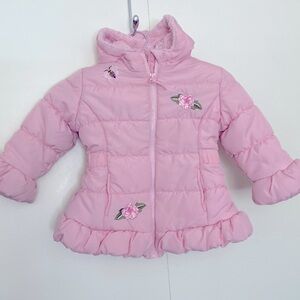Rothschild Baby Girl's Jacket Coat Size 18 Months Puffy Faux Fur Hood Pink